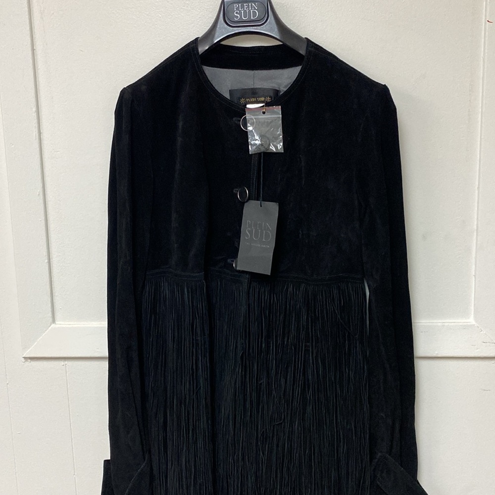Plein Sud Paris Suede Black Jacket Fringe Rare New With Tag - Picture 16 of 16